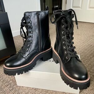 DV by Dolce Vita Black Lace-Up Combat Boots with Pink Trim